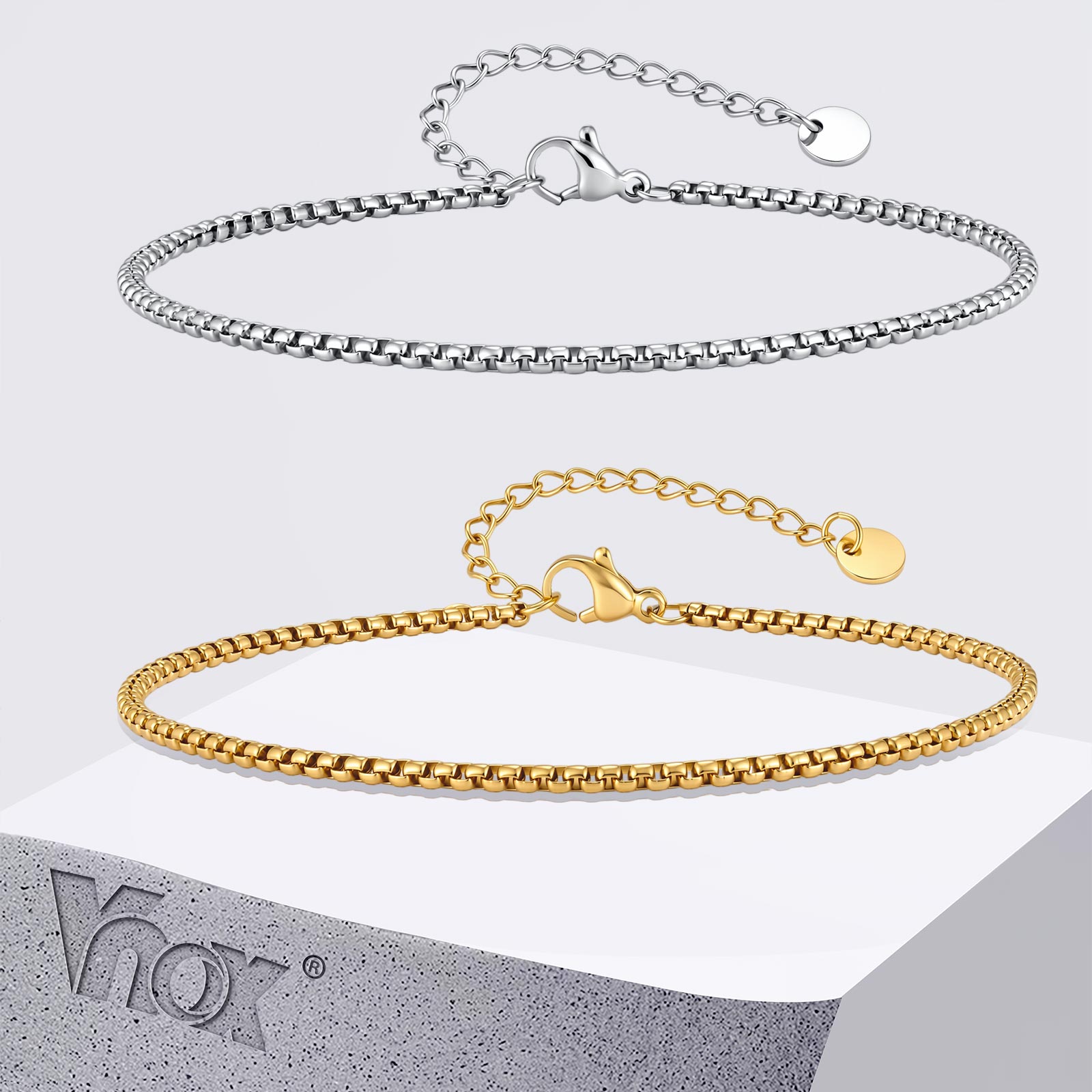 Jc Jewelry & Watches Photos - Vnox ステンレススチールボックスチェーンリンクアンクレット メンズ レディース ゴールド シルバーカラー