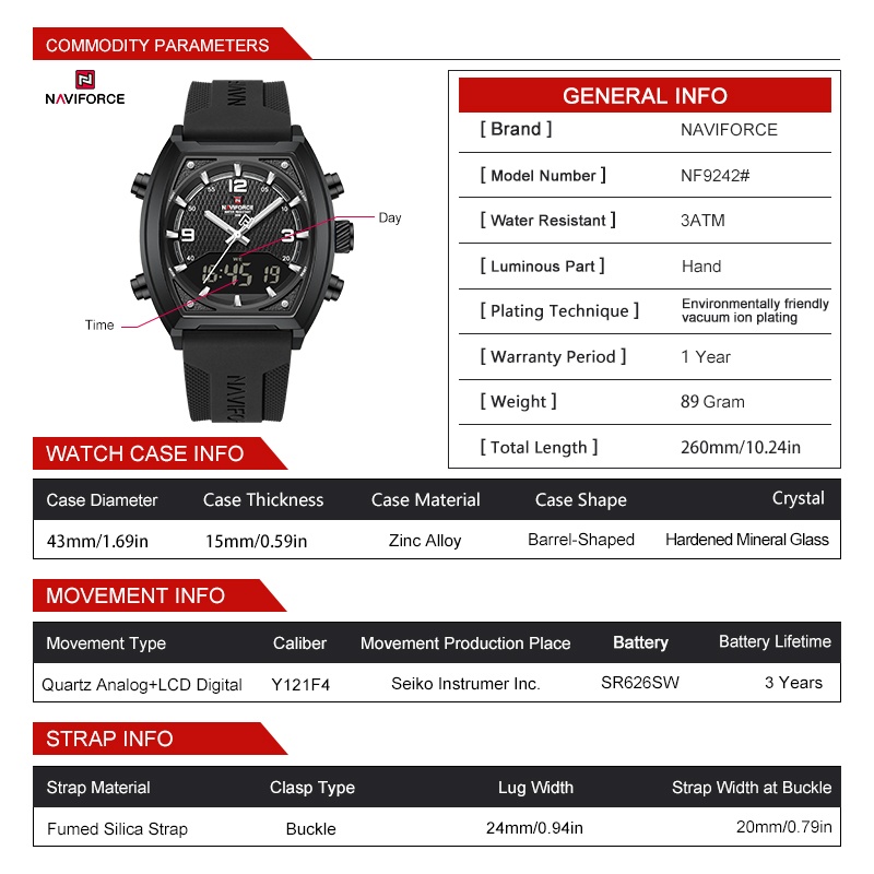 NAVIFORCE メンズデュアルディスプレイ腕時計 3AT - Watch Display Box のレビューと価格