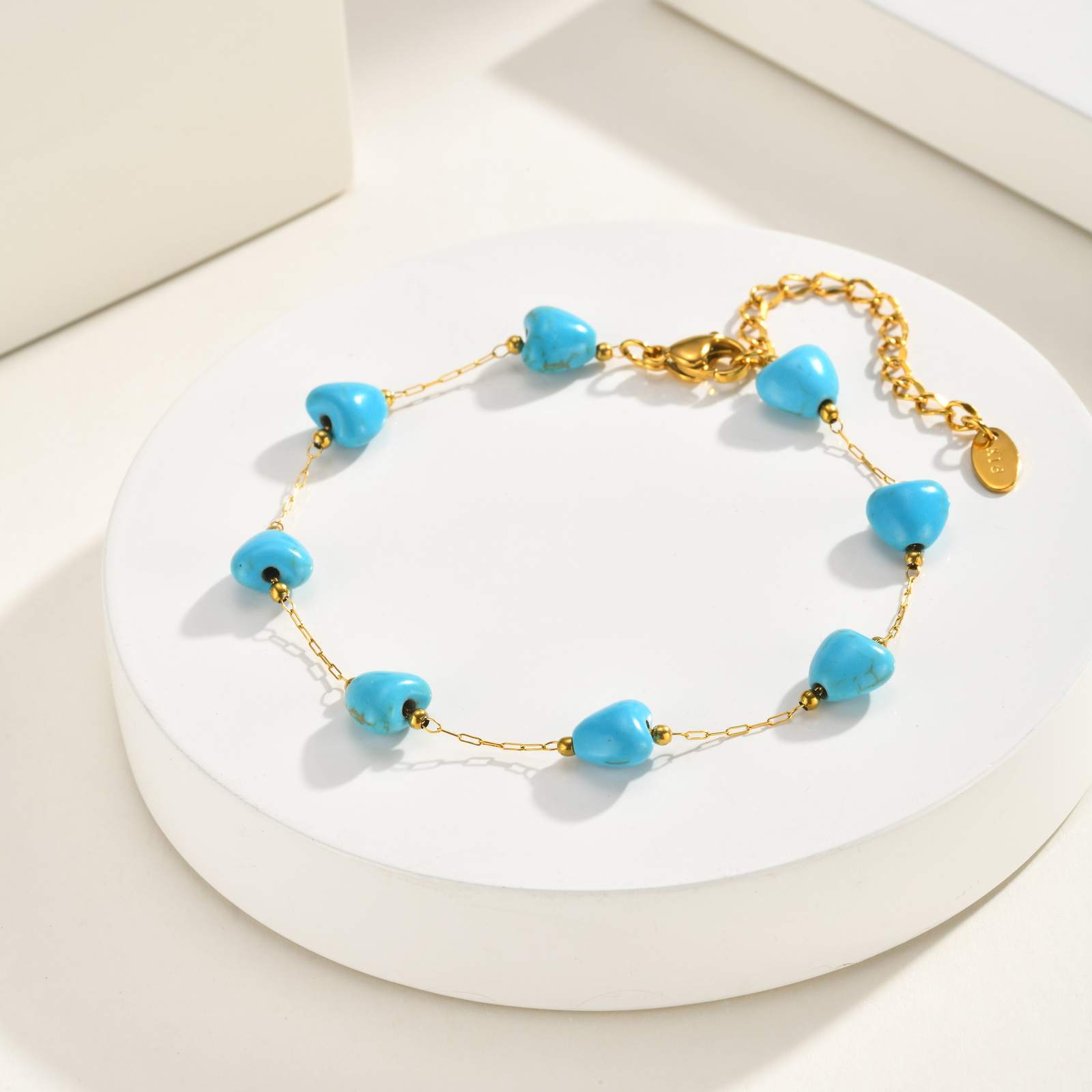 ターコイズハートアンクレット、女性用天然石ビーズステンレスス - Jc Jewelry & Watches Photos のレビューと価格